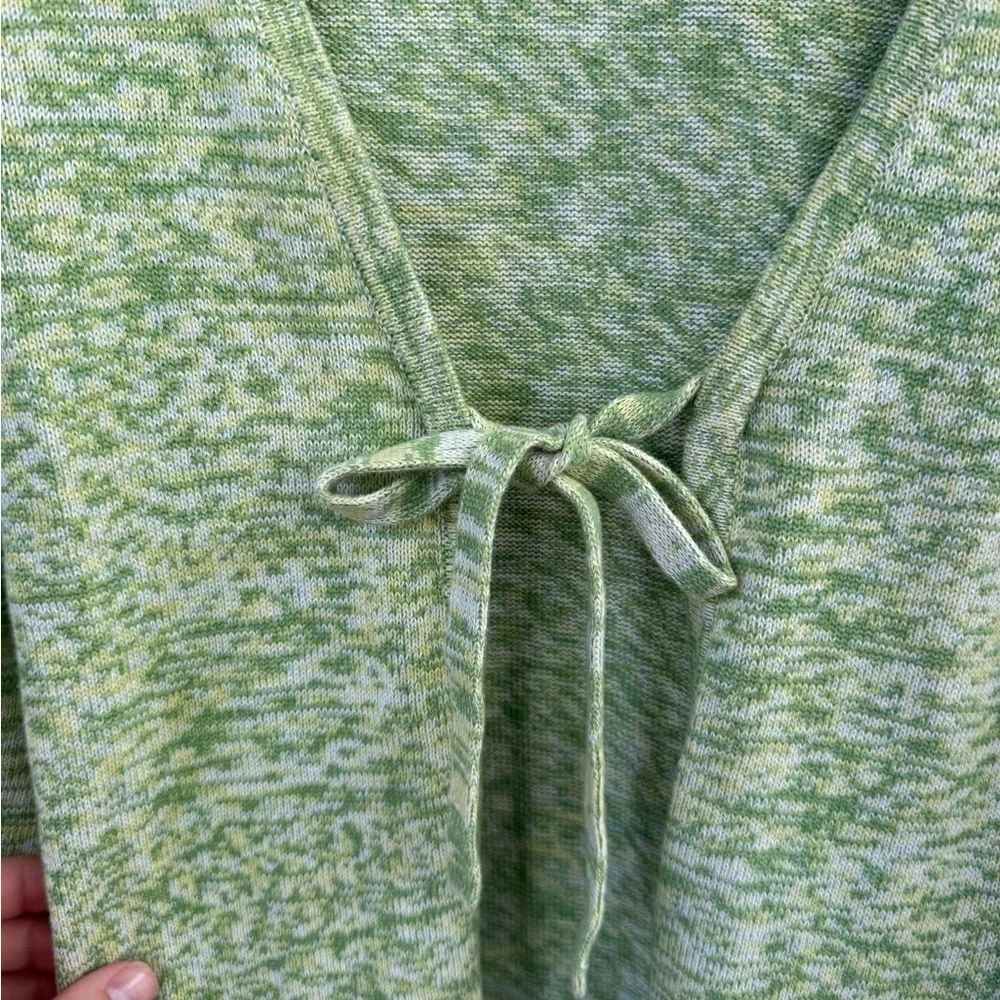 Ann Taylor Loft Tie Front Cardigan 100% Cotton Size XS Yellow/Green 3/4 Sleeve